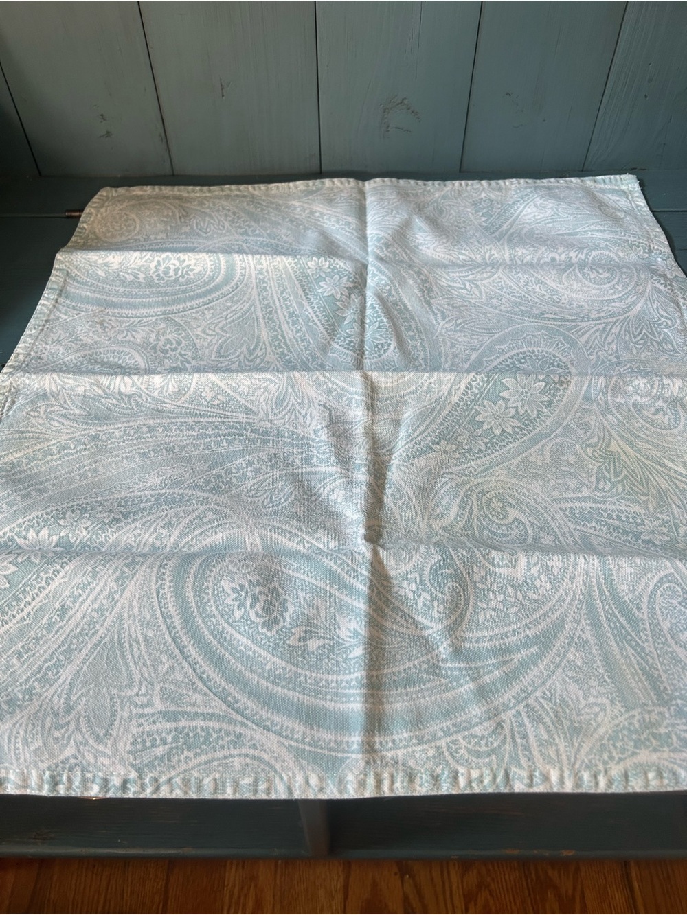 Vintage Ralph Lauren Pale Blue Paisley Cornered Fabric Napkins - Set of 4